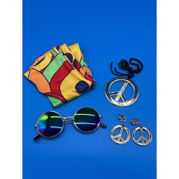 Hippie Costume Dress Size 3X Colorful Circle Pattern Long Sleeve with accessorie - Picture 10 of 12